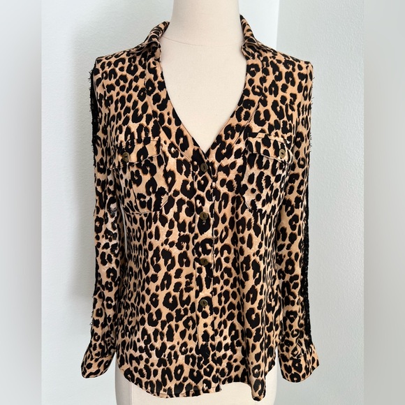 Guess Cheeta Print Long Sleeve Button Up Shirt - Picture 1 of 5